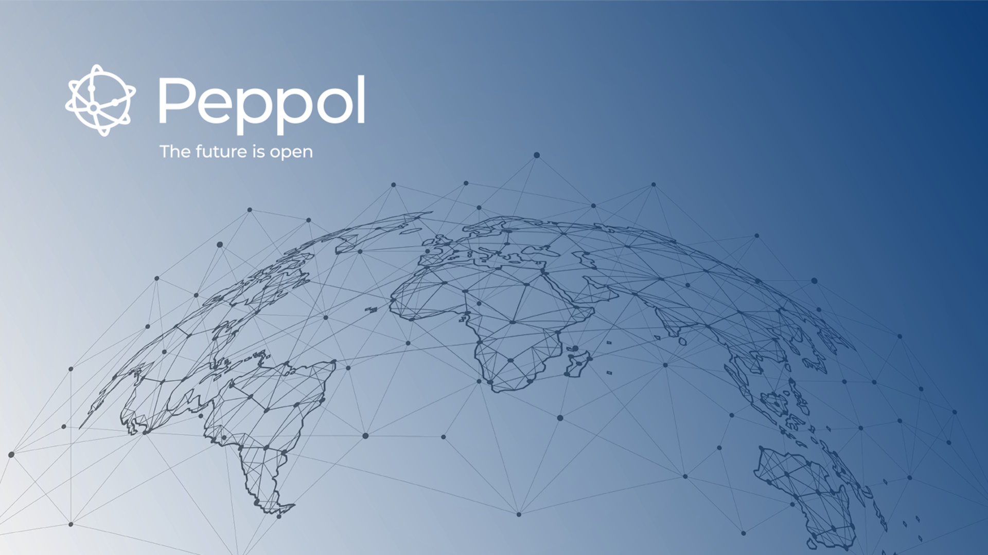 OpenPeppol illustration of a world map connected by a big network