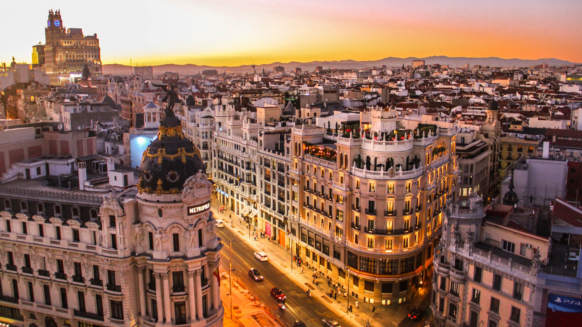 Aerial photo of a boulevard in Madrid, capital of Spain