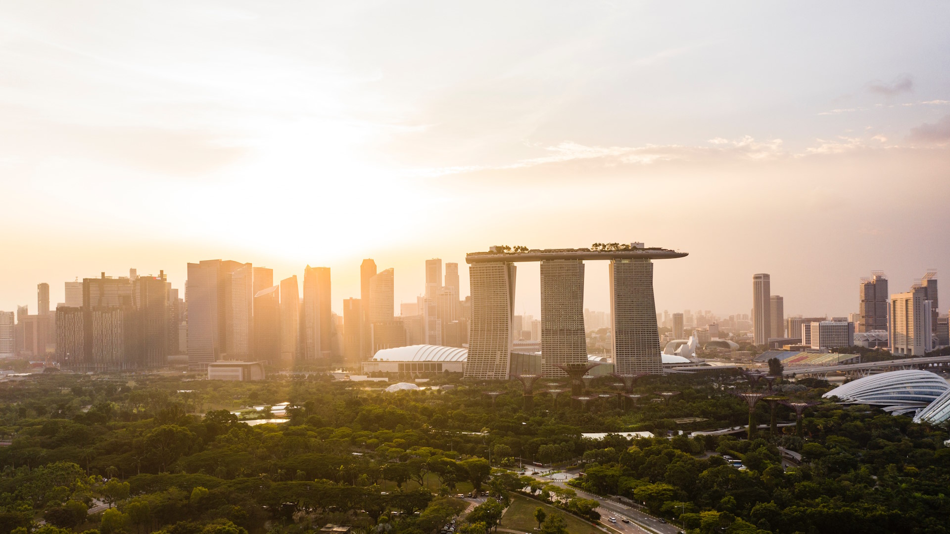 Aerial photo of the skyline of Singapore