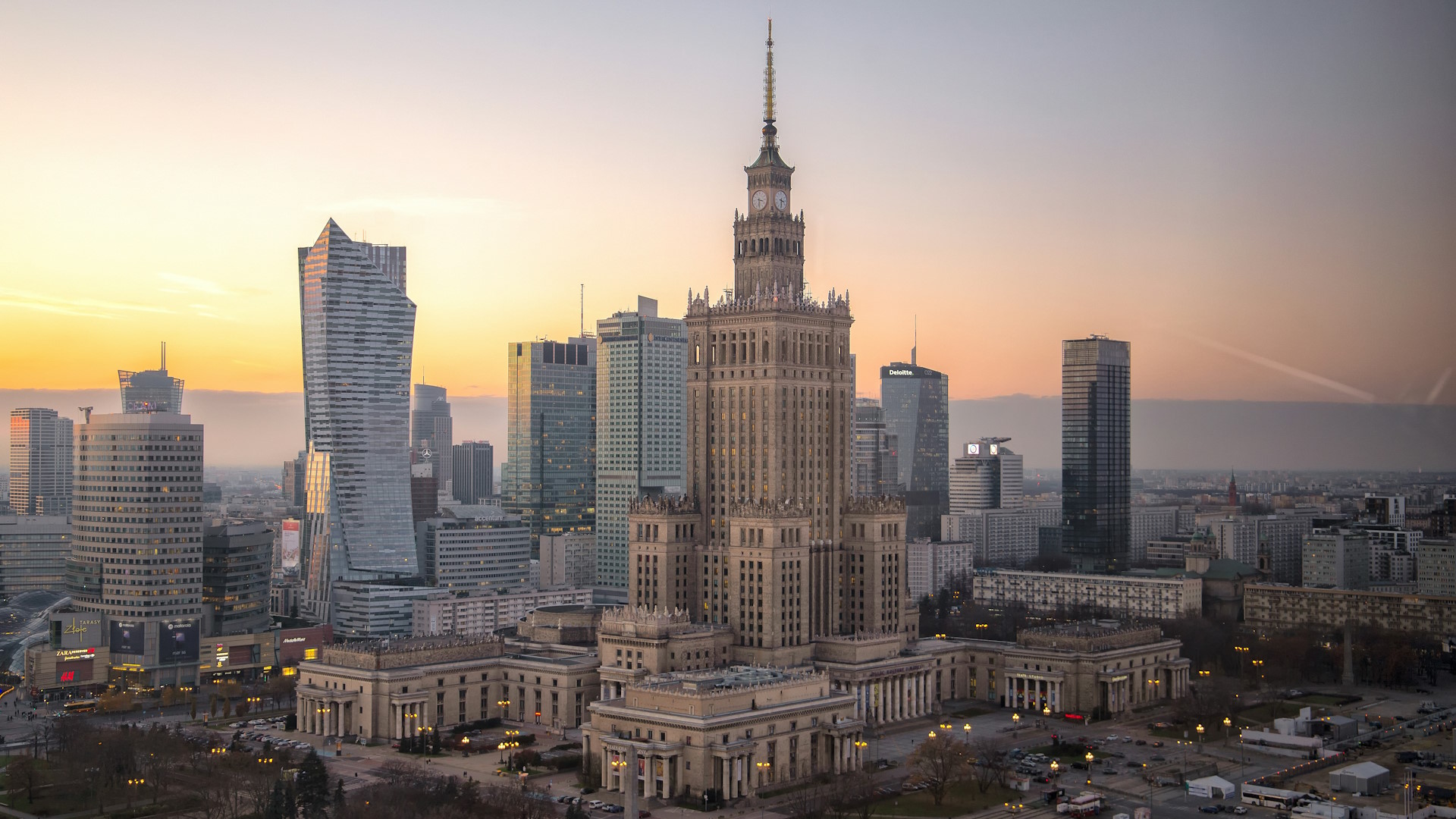 Aerial photo of the skyline of Warsaw, capital of Poland