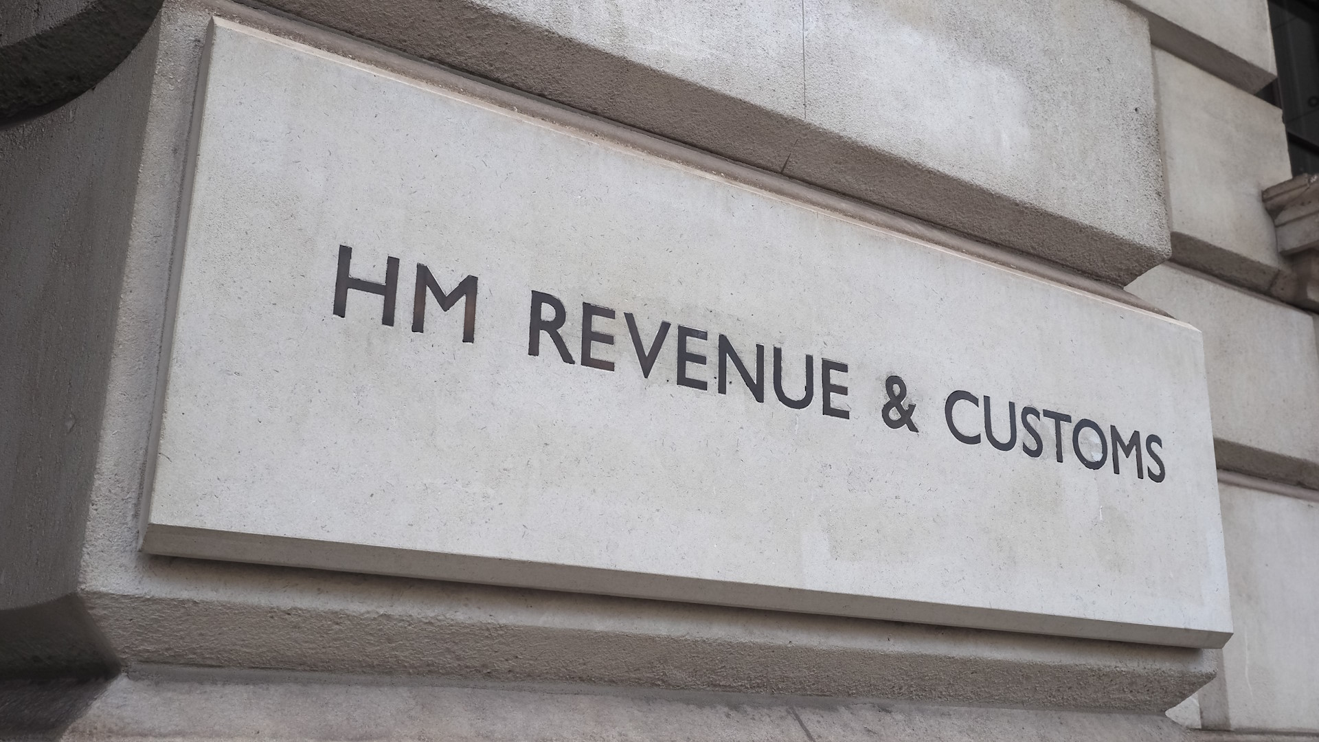 Photo of the nameplate on the building of the His Majesty's Revenue & Customs, the UK tax authority