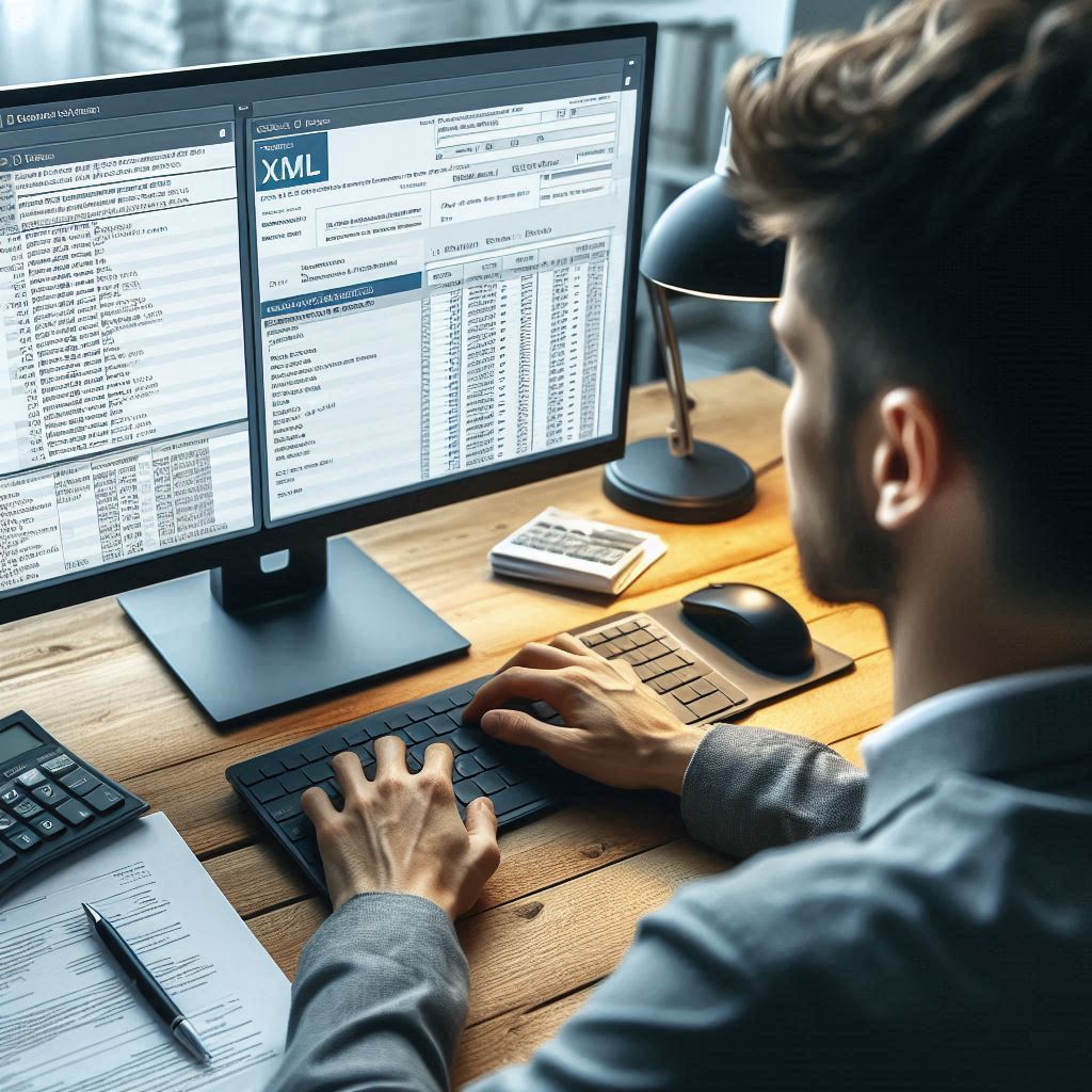 Man working on an electronic invoice