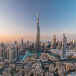 Panoramic photo of Dubai's skyline and Burj Khalifa