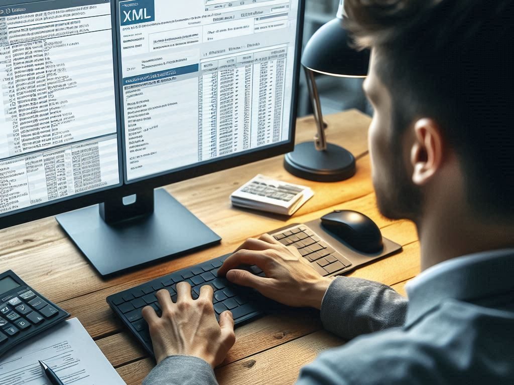 Man working on an electronic invoice